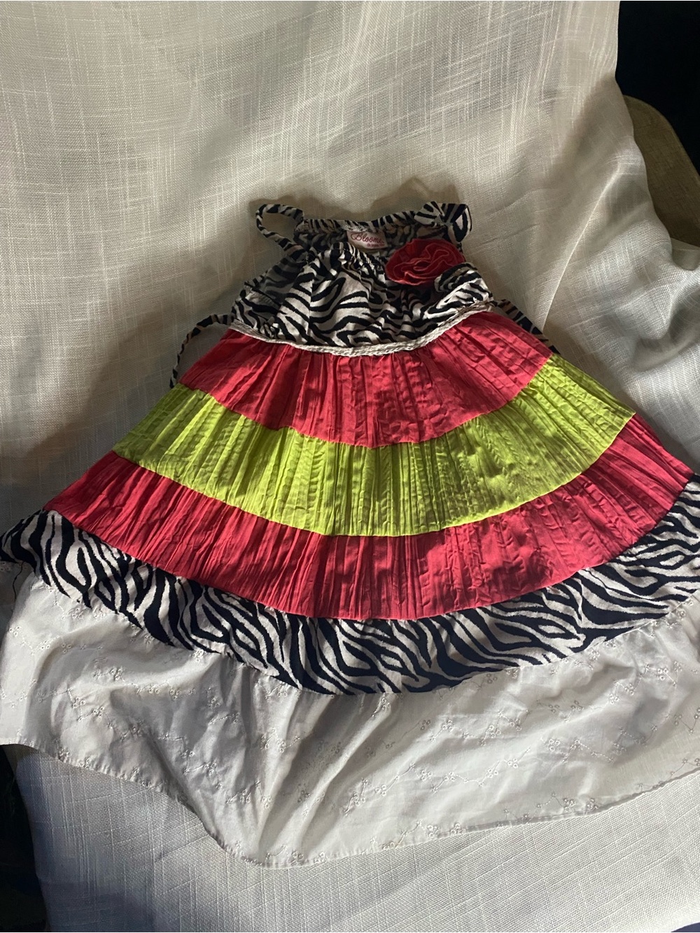 bloom girls Black and White Zebra Print Top with Coral Accent size 7